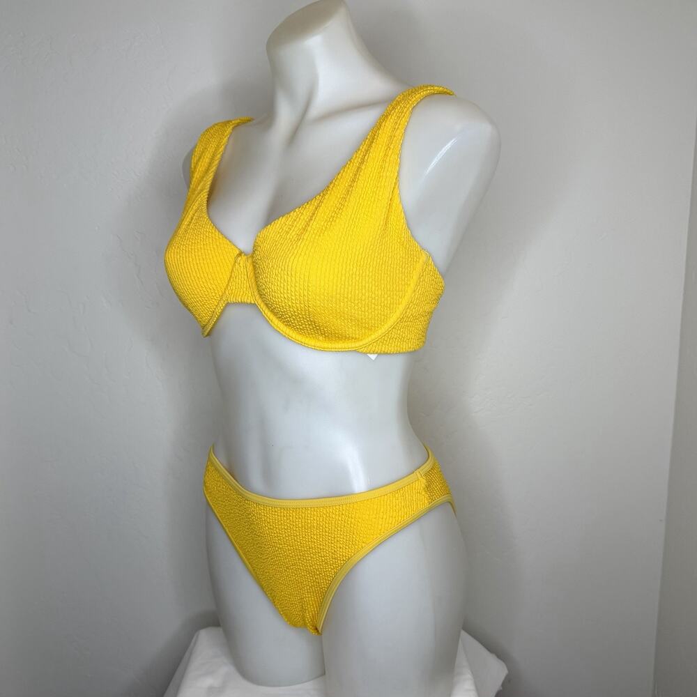 Abercrombie & Fitch Bikini Swimsuit Set Yellow Textured Womens S M Curve Love
